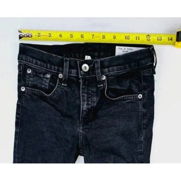 Rag & Bone Size 25X24 Women Black Ankle Skinny Embroidered Pocket Logo Jeans USA - Picture 2 of 13